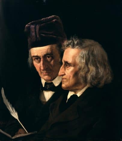 Les frères Grimm, peinture réalisée par Elisabeth Jerichaud-Baumann
